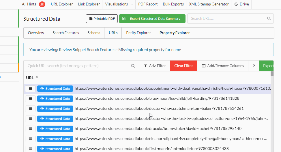 View structured data on a single URL level