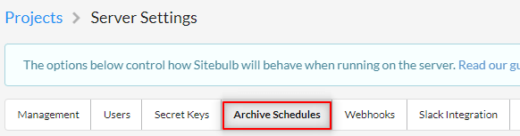 Archive settings