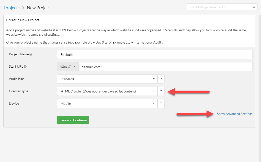 Advanced crawl settings