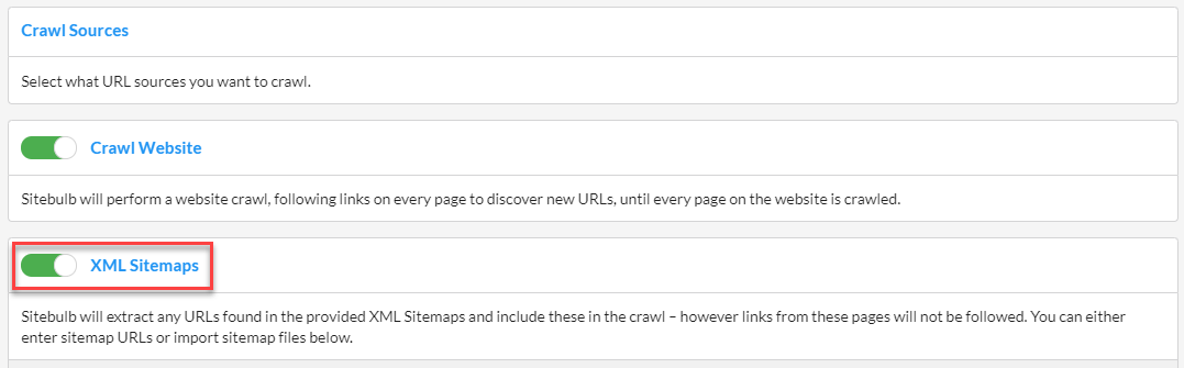 XML Site Maps crawl sources