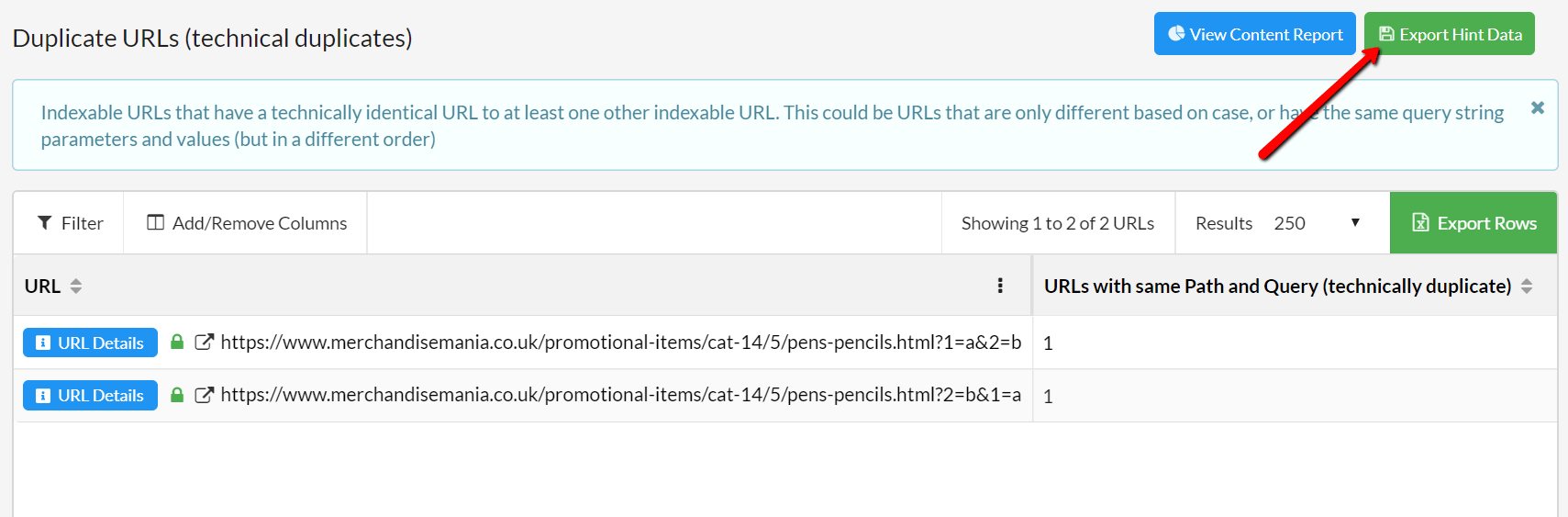 Export technical duplicates