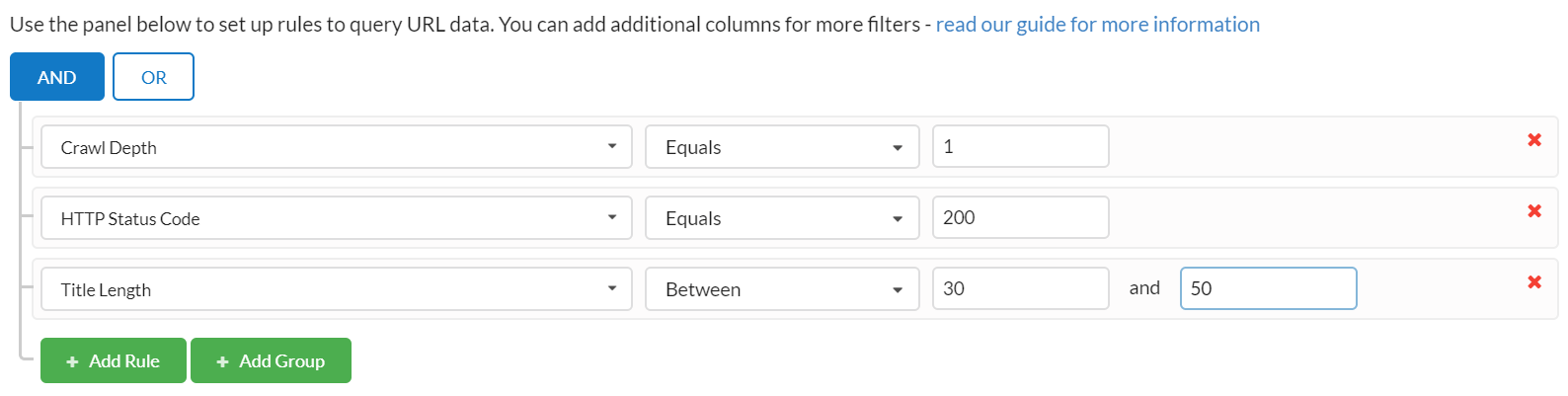 Filtering multiple rules using and