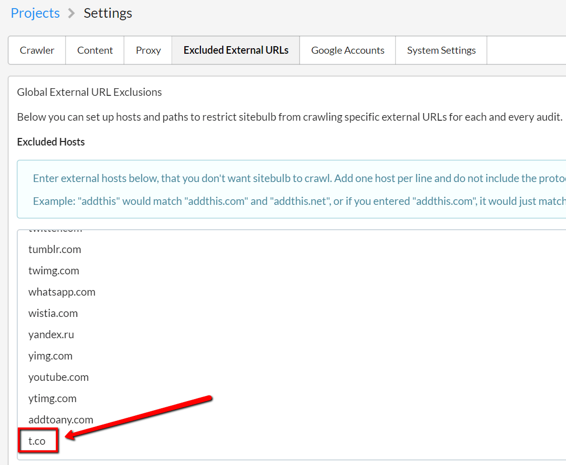 Exclude global settings