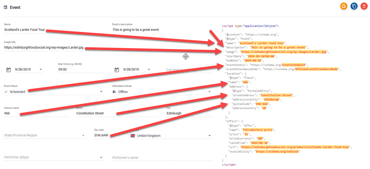 Merkle Schema Markup Generator event example