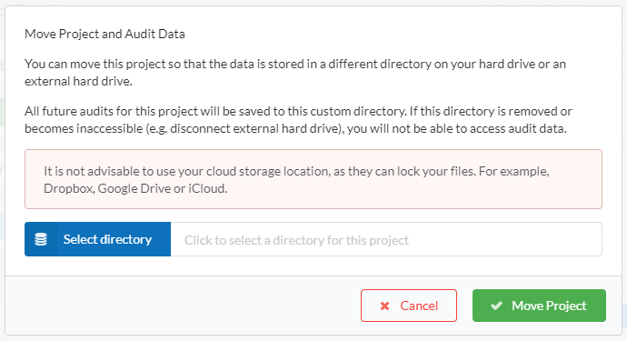 move project data overlay window