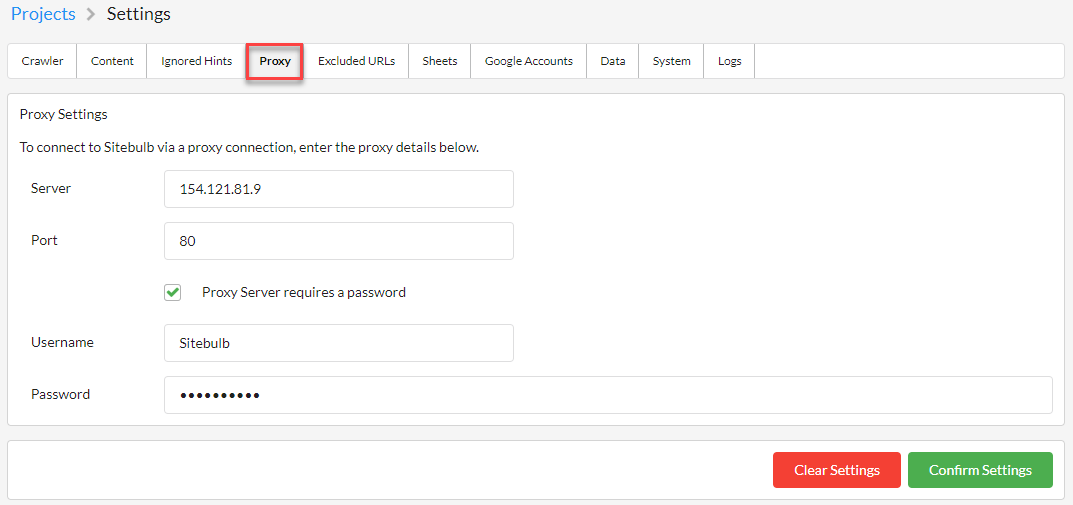 global proxy settings