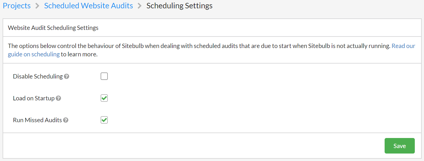 Scheduling settings