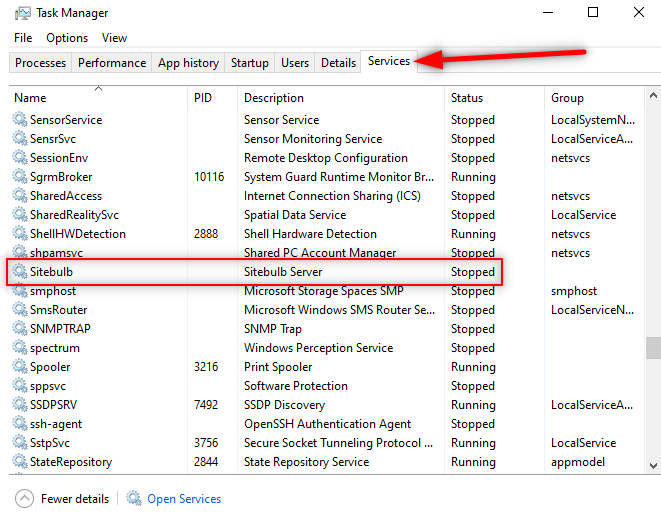 Sitebulb Service Stopped