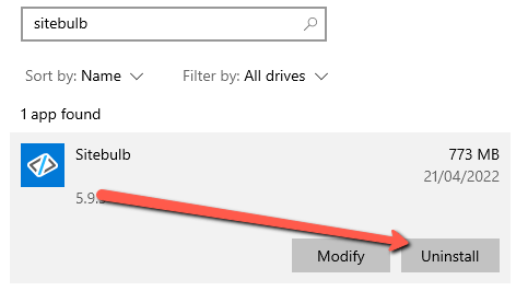 Uninstall Sitebulb