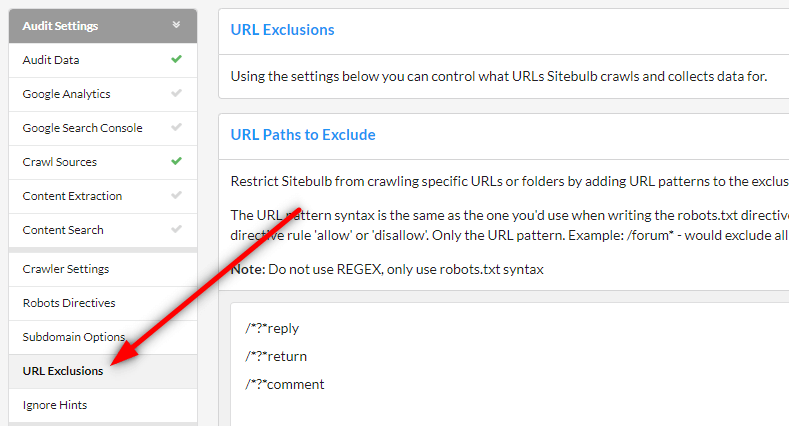 URL Exclusions