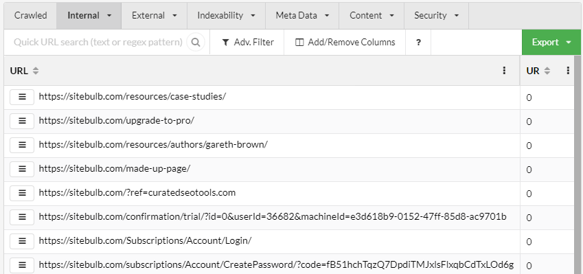 URL Explorer Orphaned URLs