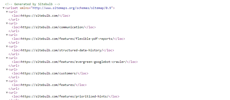 viewing the XML Sitemap generated code