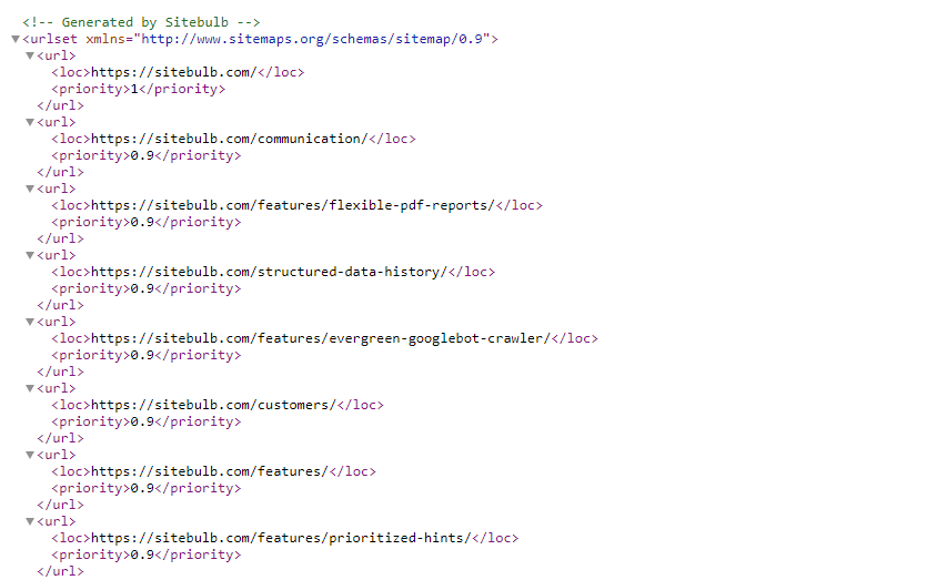 viewing the XML Sitemap with priority generated code